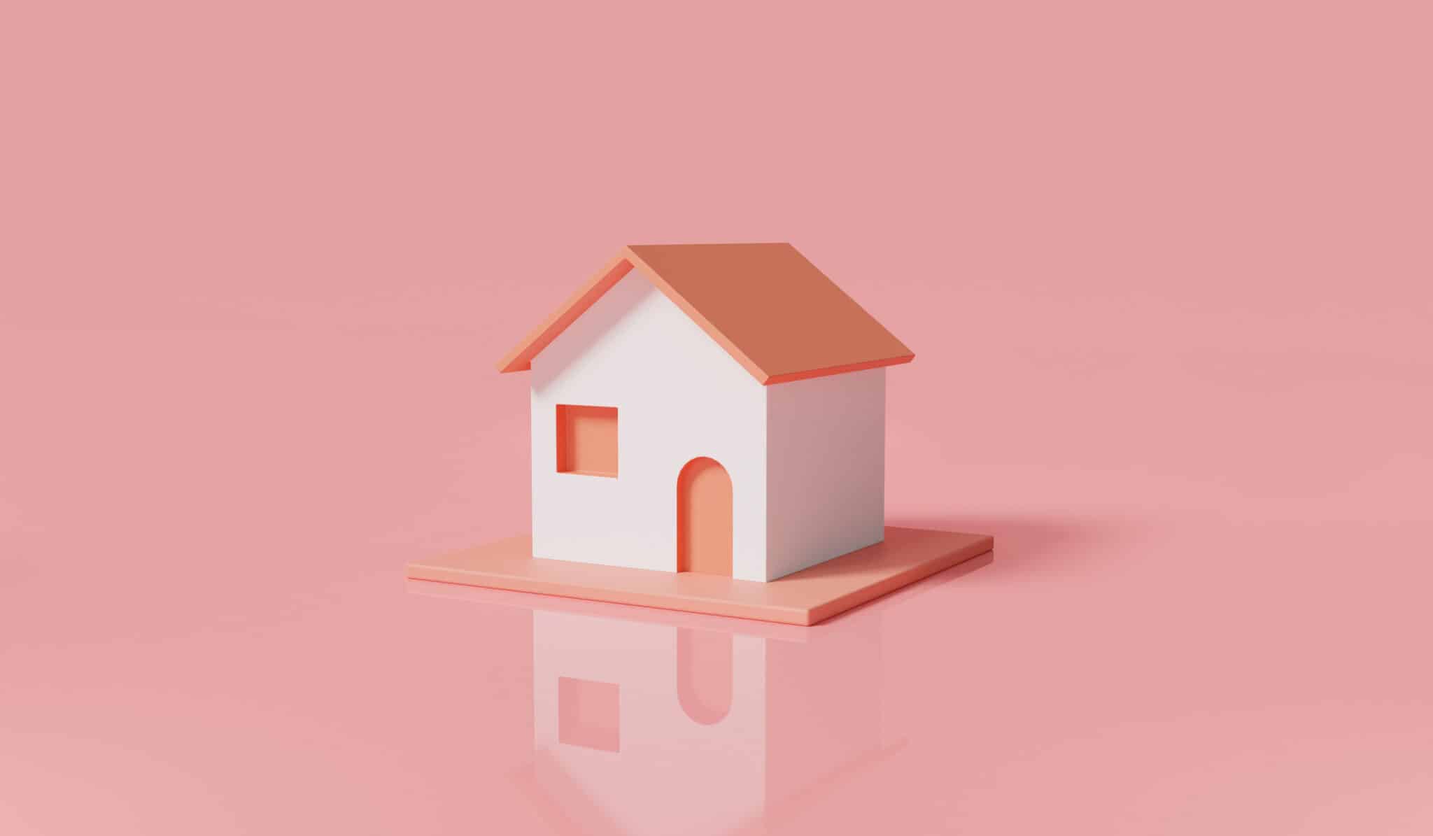 Home icon isolated on pink background. private home. residential finance economy. home property investment. Business loans for real estate concept. 3D rendering illustration, minimal cartoon style